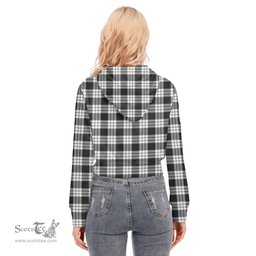 ScotsTee Shop Scottish MacFarlane Black White Ancient Clan Tartan Womens Cropped Zip Up Hoodie