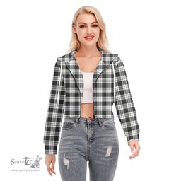ScotsTee Shop Scottish MacFarlane Black White Ancient Clan Tartan Womens Cropped Zip Up Hoodie
