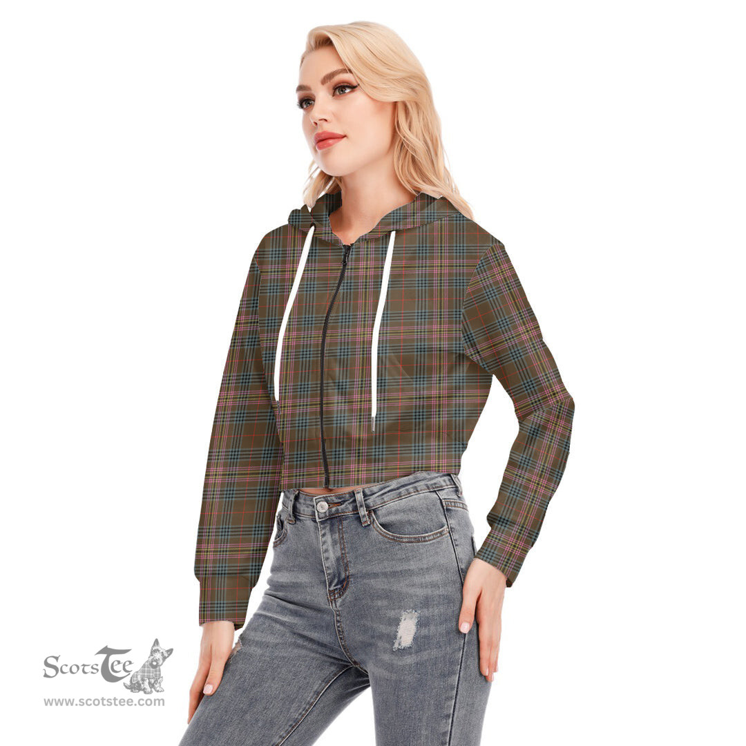ScotsTee Shop Scottish Kennedy Weathered Clan Tartan Womens Cropped Zip Up Hoodie