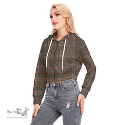 ScotsTee Shop Scottish Kennedy Weathered Clan Tartan Womens Cropped Zip Up Hoodie