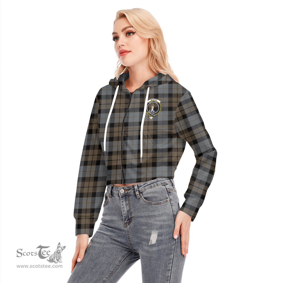 ScotsTee Shop Scottish MacKay Weathered Clan Crest Tartan Womens Cropped Zip Up Hoodie