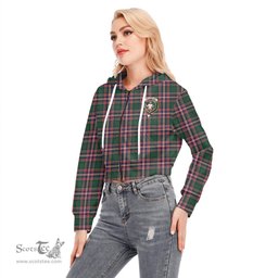 ScotsTee Shop Scottish MacFarlane Hunting Modern Clan Crest Tartan Womens Cropped Zip Up Hoodie