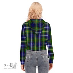 ScotsTee Shop Scottish MacNeill of Barra Modern Clan Tartan Womens Cropped Zip Up Hoodie