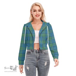 ScotsTee Shop Scottish Lockhart Clan Tartan Womens Cropped Zip Up Hoodie