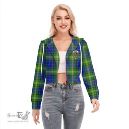 ScotsTee Shop Scottish Maitland Clan Crest Tartan Womens Cropped Zip Up Hoodie