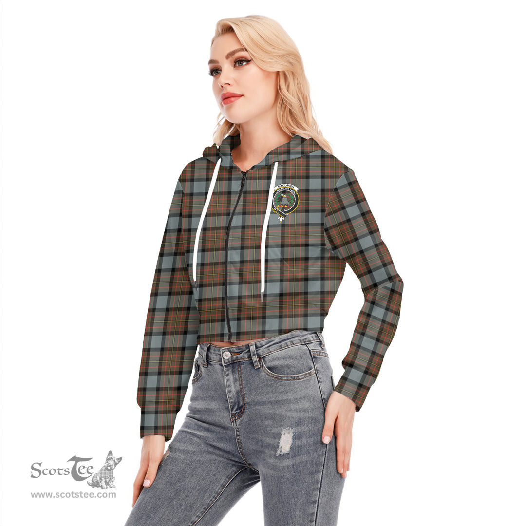 ScotsTee Shop Scottish MacLaren Weathered Clan Crest Tartan Womens Cropped Zip Up Hoodie