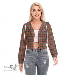 ScotsTee Shop Scottish MacNaughton Ancient Clan Crest Tartan Womens Cropped Zip Up Hoodie