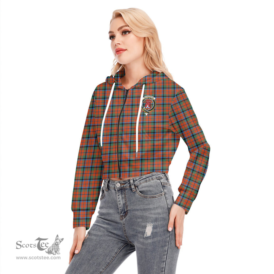 ScotsTee Shop Scottish MacNaughton Ancient Clan Crest Tartan Womens Cropped Zip Up Hoodie