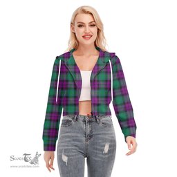 ScotsTee Shop Scottish MacArthur Milton Clan Tartan Womens Cropped Zip Up Hoodie