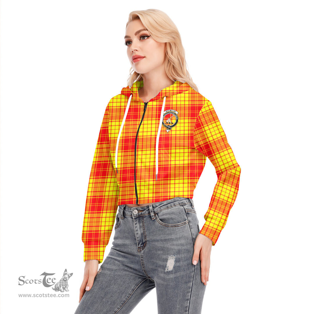 ScotsTee Shop Scottish MacMillan Clan Clan Crest Tartan Womens Cropped Zip Up Hoodie