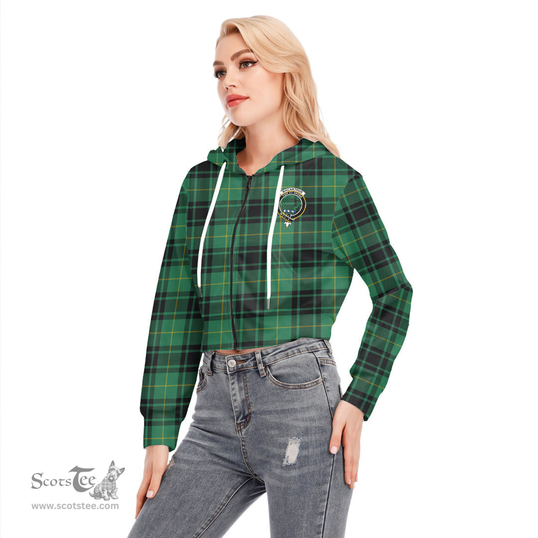 ScotsTee Shop Scottish MacArthur Ancient Clan Crest Tartan Womens Cropped Zip Up Hoodie