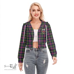 ScotsTee Shop Scottish Logan Modern Clan Crest Tartan Womens Cropped Zip Up Hoodie