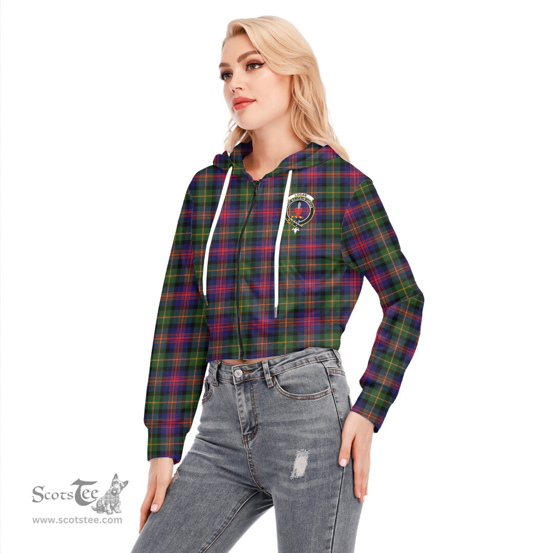 ScotsTee Shop Scottish Logan Modern Clan Crest Tartan Womens Cropped Zip Up Hoodie