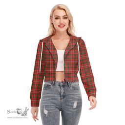 ScotsTee Shop Scottish MacKinnon Modern Clan Tartan Womens Cropped Zip Up Hoodie