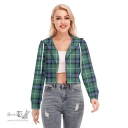 ScotsTee Shop Scottish MacDonald of the Isles Hunting Ancient Clan Tartan Womens Cropped Zip Up Hoodie