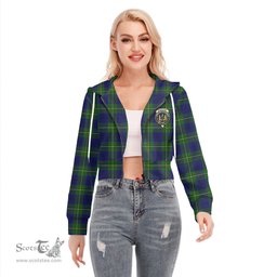 ScotsTee Shop Scottish Johnston Modern Clan Crest Tartan Womens Cropped Zip Up Hoodie