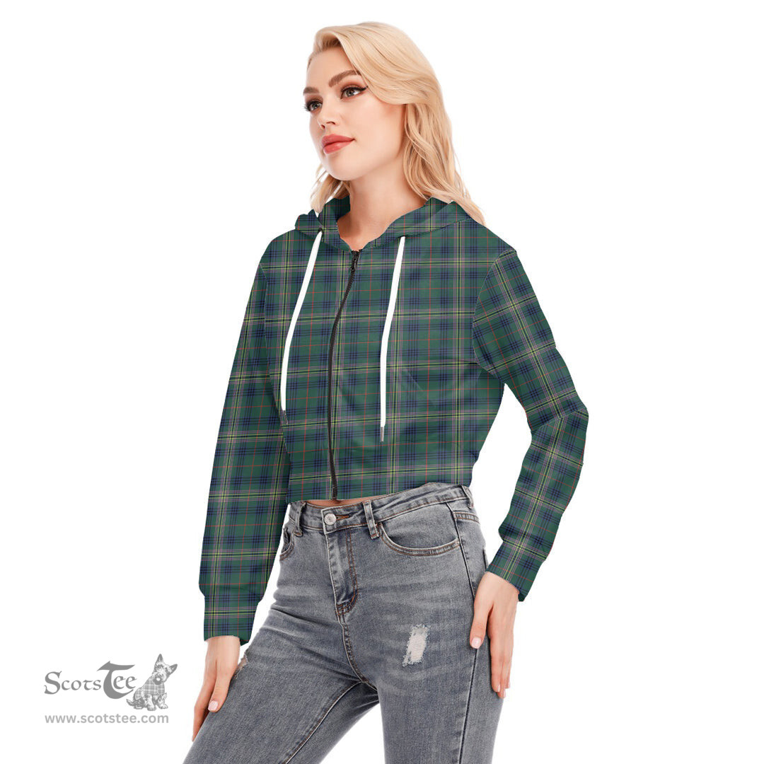 ScotsTee Shop Scottish Kennedy Modern Clan Tartan Womens Cropped Zip Up Hoodie