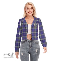 ScotsTee Shop Scottish Kinnaird Clan Crest Tartan Womens Cropped Zip Up Hoodie
