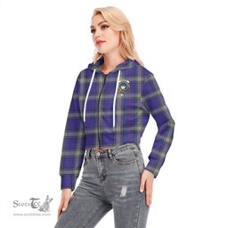ScotsTee Shop Scottish Kinnaird Clan Crest Tartan Womens Cropped Zip Up Hoodie