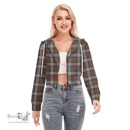 ScotsTee Shop Scottish MacRae Hunting Weathered Clan Tartan Womens Cropped Zip Up Hoodie