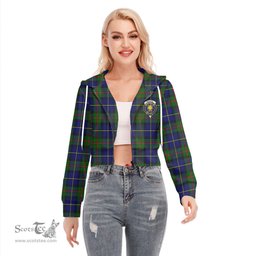 ScotsTee Shop Scottish MacLeod of Harris Modern Clan Crest Tartan Womens Cropped Zip Up Hoodie