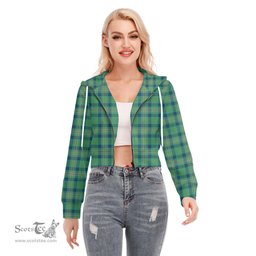 ScotsTee Shop Scottish Kennedy Ancient Clan Tartan Womens Cropped Zip Up Hoodie