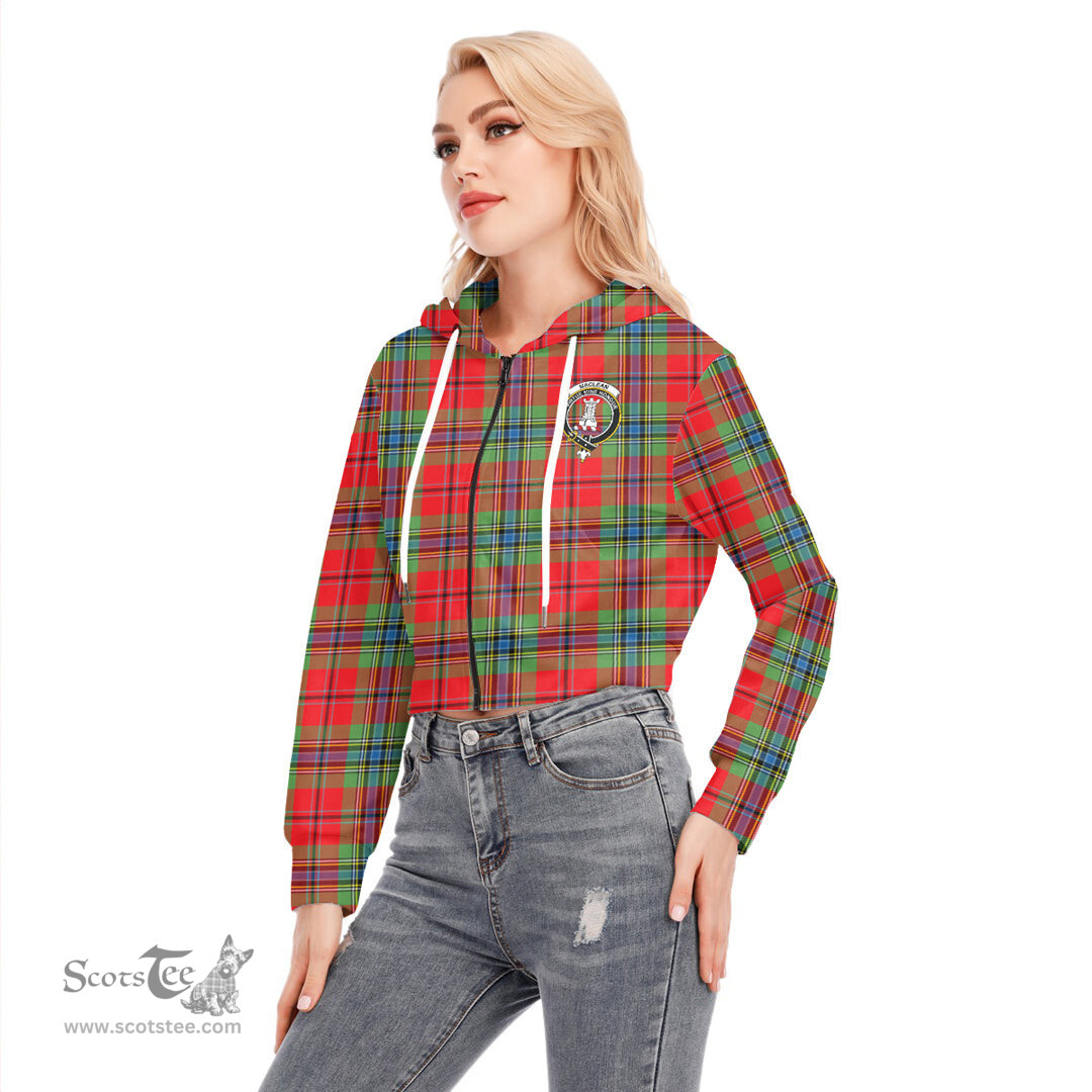 ScotsTee Shop Scottish MacLean of Duart Modern Clan Crest Tartan Womens Cropped Zip Up Hoodie