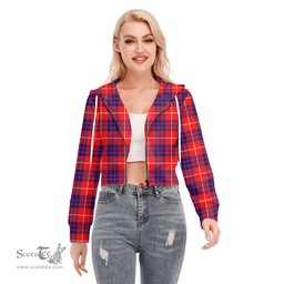 ScotsTee Shop Scottish Hamilton Modern Clan Tartan Womens Cropped Zip Up Hoodie