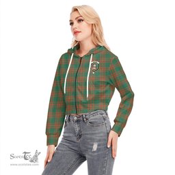 ScotsTee Shop Scottish Menzies Green Ancient Clan Crest Tartan Womens Cropped Zip Up Hoodie