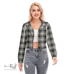 ScotsTee Shop Scottish Menzies Black White Ancient Clan Tartan Womens Cropped Zip Up Hoodie