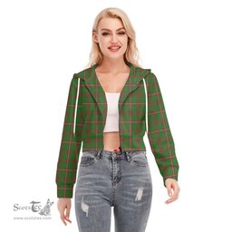 ScotsTee Shop Scottish MacKinnon Hunting Modern Clan Tartan Womens Cropped Zip Up Hoodie