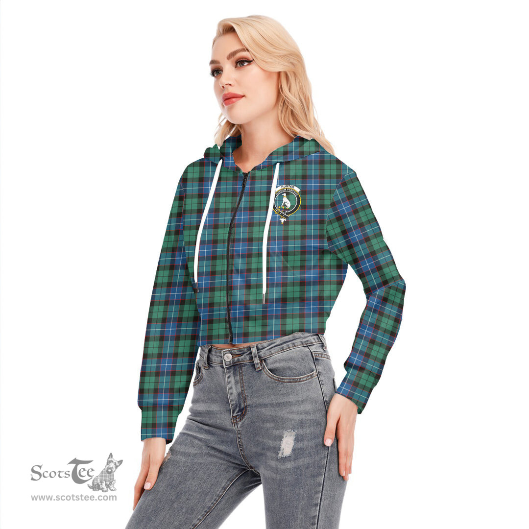 ScotsTee Shop Scottish Hunter Ancient Clan Crest Tartan Womens Cropped Zip Up Hoodie