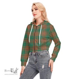 ScotsTee Shop Scottish Menzies Green Ancient Clan Tartan Womens Cropped Zip Up Hoodie