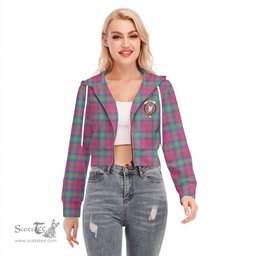 ScotsTee Shop Scottish Lindsay Ancient Clan Crest Tartan Womens Cropped Zip Up Hoodie