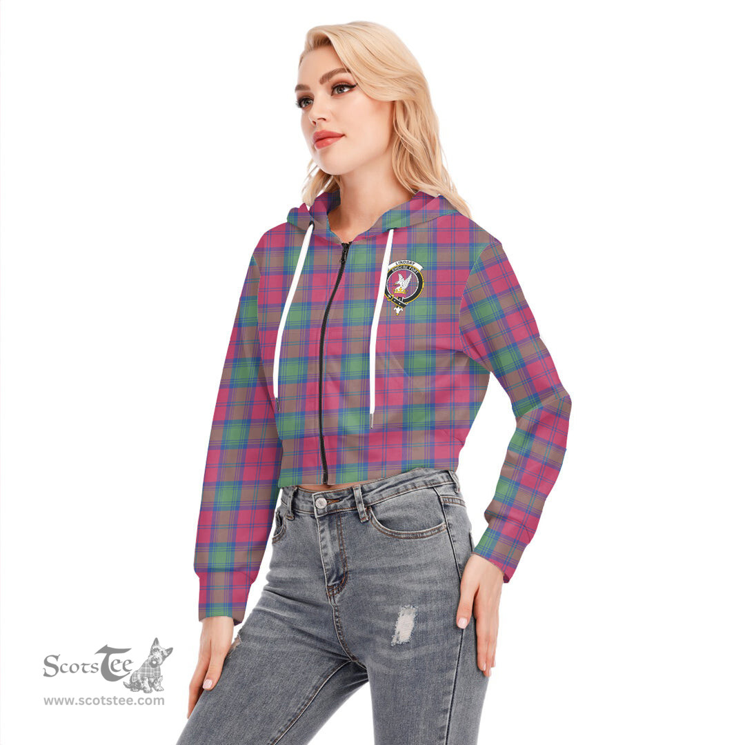 ScotsTee Shop Scottish Lindsay Ancient Clan Crest Tartan Womens Cropped Zip Up Hoodie
