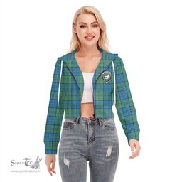 ScotsTee Shop Scottish Lockhart Clan Crest Tartan Womens Cropped Zip Up Hoodie