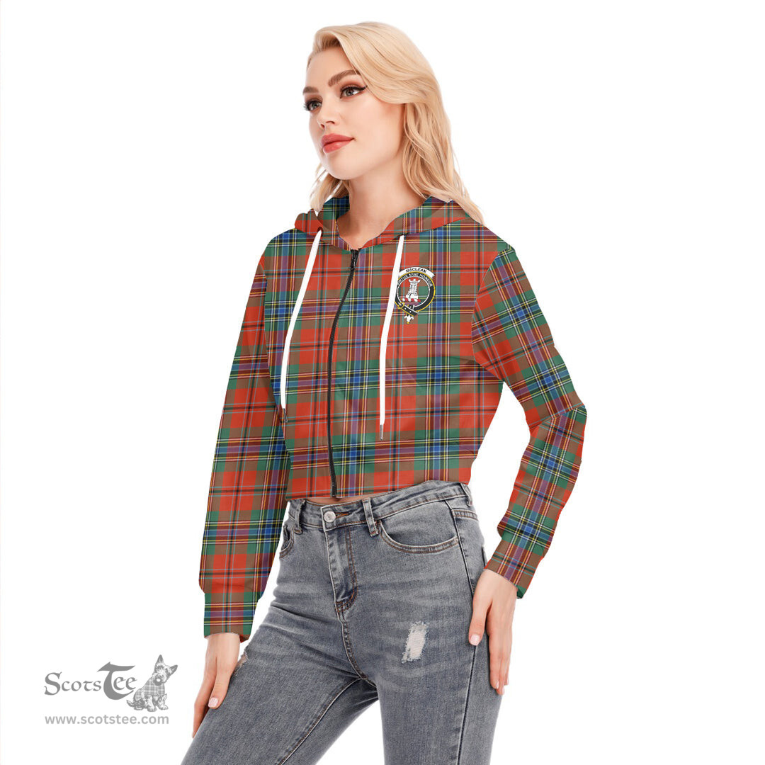 ScotsTee Shop Scottish MacLean of Duart Ancient Clan Crest Tartan Womens Cropped Zip Up Hoodie