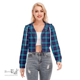 ScotsTee Shop Scottish McCorquodale Clan Tartan Womens Cropped Zip Up Hoodie