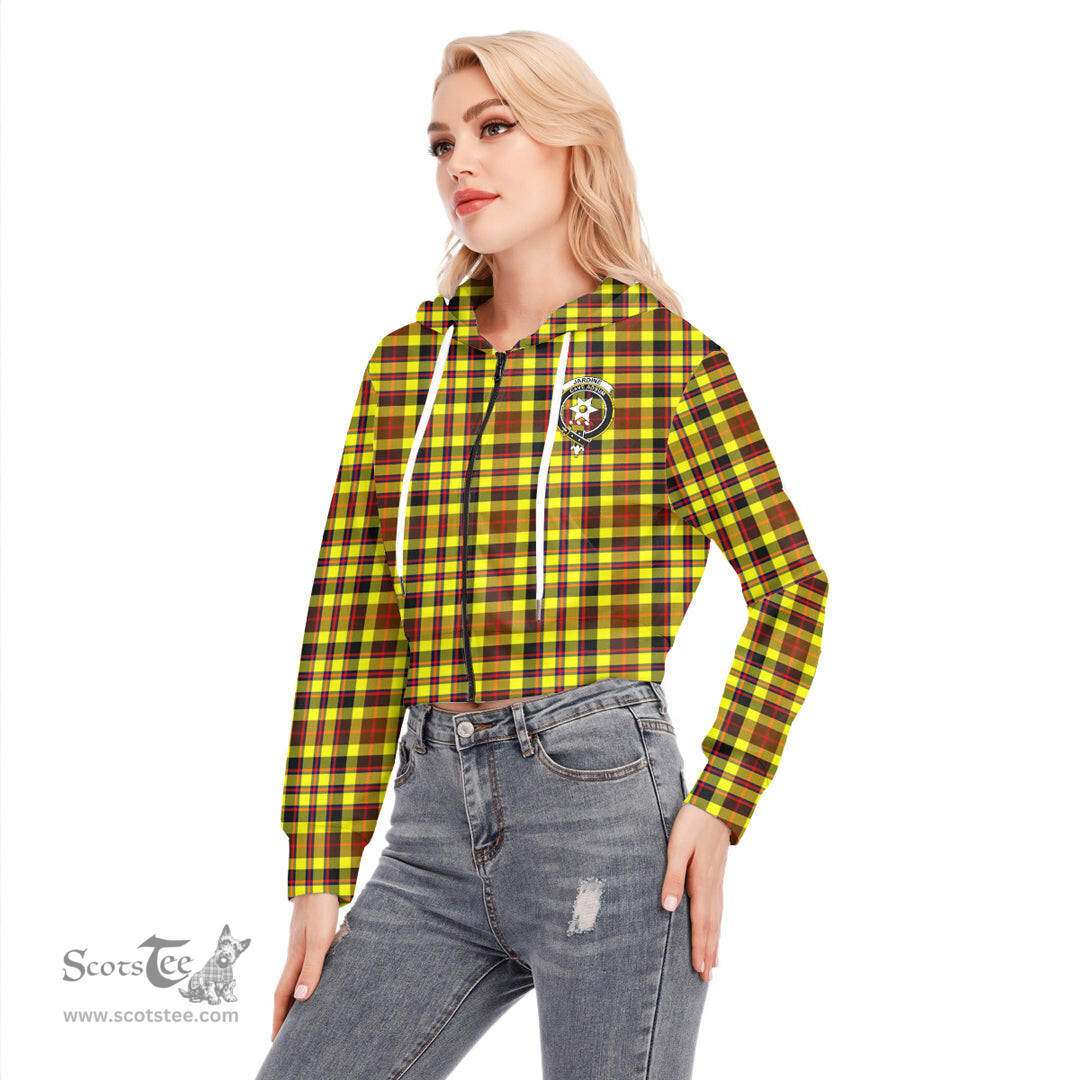 ScotsTee Shop Scottish Jardine Clan Crest Tartan Womens Cropped Zip Up Hoodie