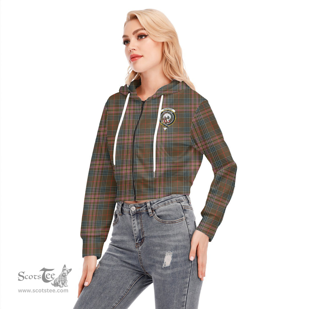 ScotsTee Shop Scottish Kennedy Weathered Clan Crest Tartan Womens Cropped Zip Up Hoodie