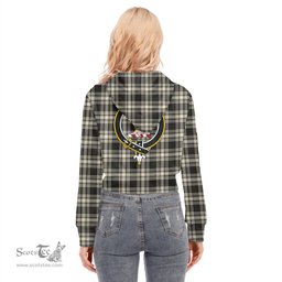 ScotsTee Shop Scottish Menzies Black White Ancient Clan Crest Tartan Womens Cropped Zip Up Hoodie