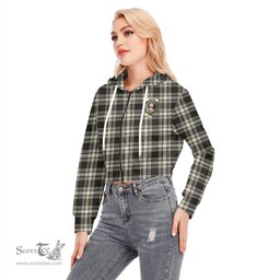 ScotsTee Shop Scottish Menzies Black White Ancient Clan Crest Tartan Womens Cropped Zip Up Hoodie