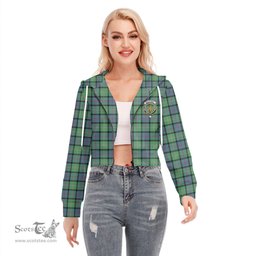 ScotsTee Shop Scottish MacThomas Ancient Clan Crest Tartan Womens Cropped Zip Up Hoodie