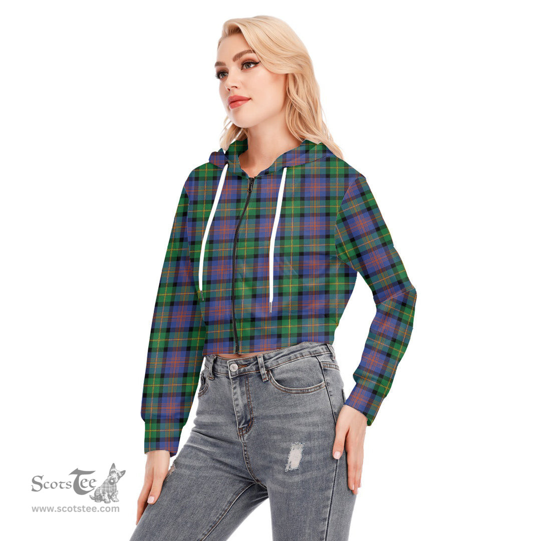 ScotsTee Shop Scottish Logan Ancient Clan Tartan Womens Cropped Zip Up Hoodie