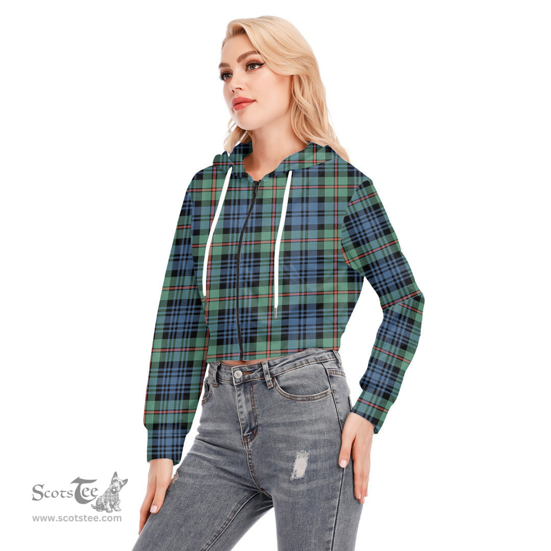 ScotsTee Shop Scottish MacKinlay Ancient Clan Tartan Womens Cropped Zip Up Hoodie