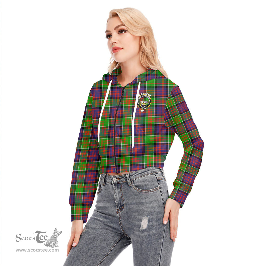 ScotsTee Shop Scottish MacDonald of Clanranald Clan Crest Tartan Womens Cropped Zip Up Hoodie