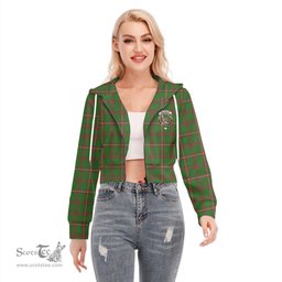 ScotsTee Shop Scottish MacKinnon Hunting Modern Clan Crest Tartan Womens Cropped Zip Up Hoodie