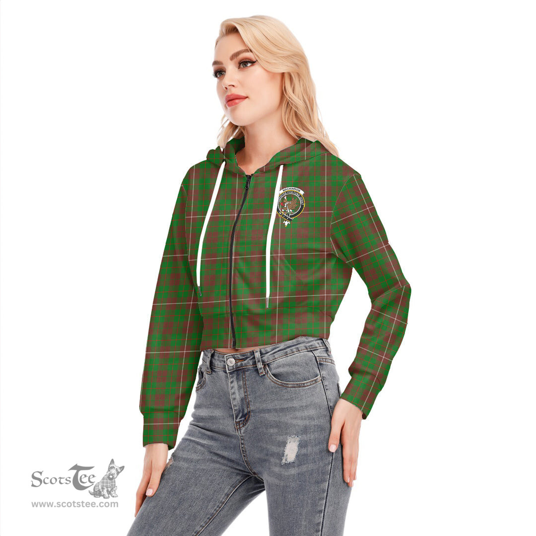 ScotsTee Shop Scottish MacKinnon Hunting Modern Clan Crest Tartan Womens Cropped Zip Up Hoodie