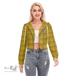 ScotsTee Shop Scottish Houston Clan Crest Tartan Womens Cropped Zip Up Hoodie