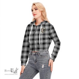 ScotsTee Shop Scottish Menzies Black White Modern Clan Crest Tartan Womens Cropped Zip Up Hoodie